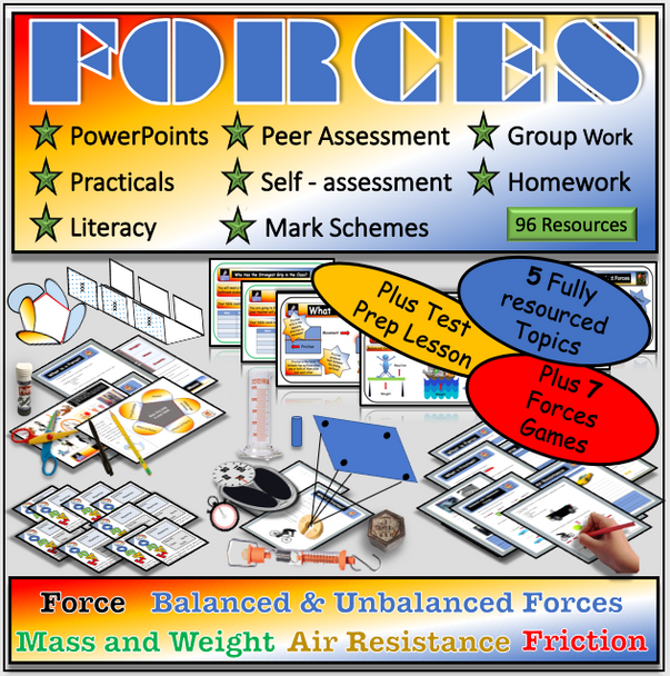 Forces Module for Middle School Science Plus Review Lesson and 7 Games