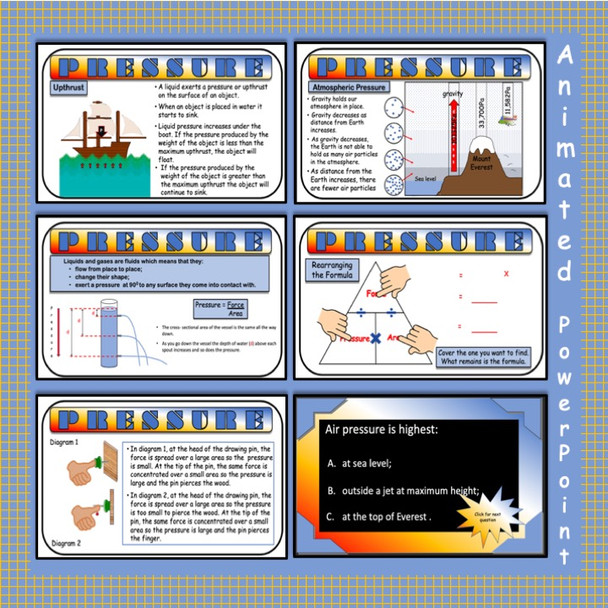 Forces - Module on Pressure, Moments, Speed & Hooke's Law Plus Test Prep for Middle School Science