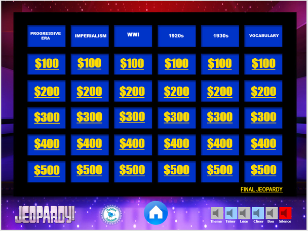 20th Century Jeopardy Review Game - Imperialism, Gilded Age, 20-30s, WWI, etc.