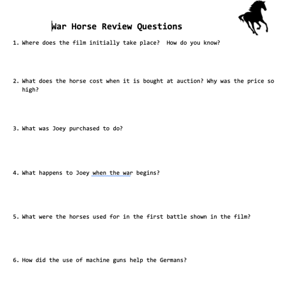 War Horse (Movie) Review Questions