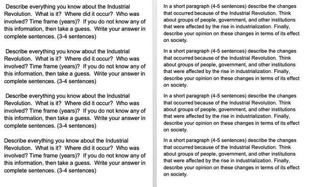 Industrial Revolution Extended Response Questions - FREE!