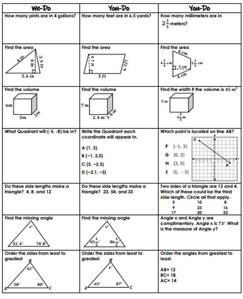 6th Grade Geometry Review- We-Do, You-Do Guided Class Activity