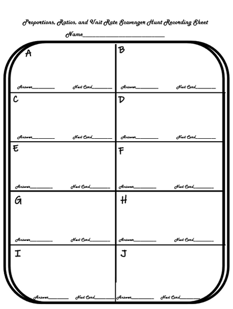 Scavenger Hunt Proportions, Ratios, Unit Rates with Word Problems