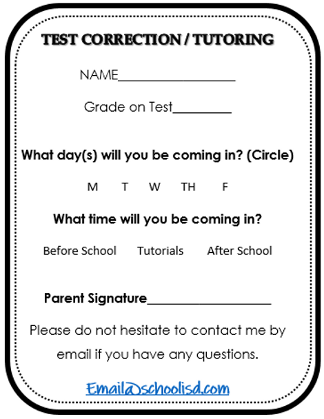 Test Correction Parent Signature