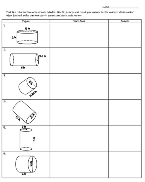 Surface Area of Cylinders Worksheet or Mini Breakout