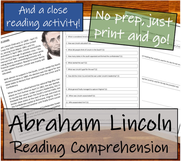 Abraham Lincoln  - 5th & 6th Grade Close Read & Biography Writing Bundle