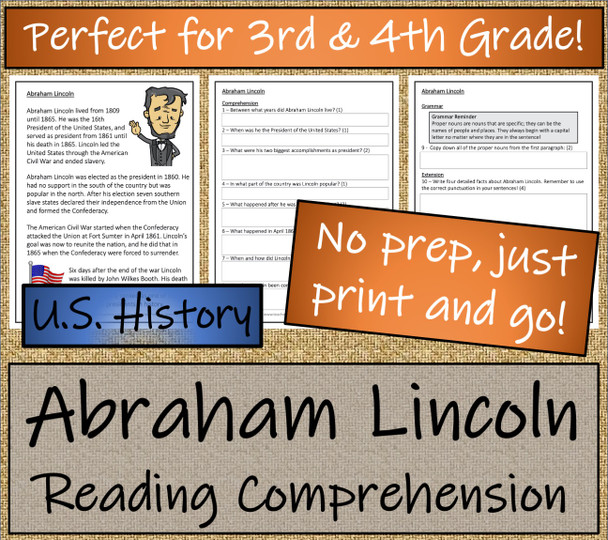 Abraham Lincoln Close Reading Activity | 3rd Grade & 4th Grade