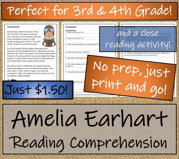 Amelia Earhart - 3rd & 4th Grade Close Read & Biography Writing Bundle