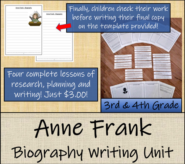 Anne Frank - 3rd & 4th Grade Biography Writing Activity