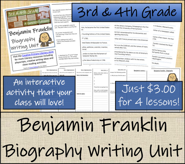 Benjamin Franklin - 3rd & 4th Grade Biography Writing Activity