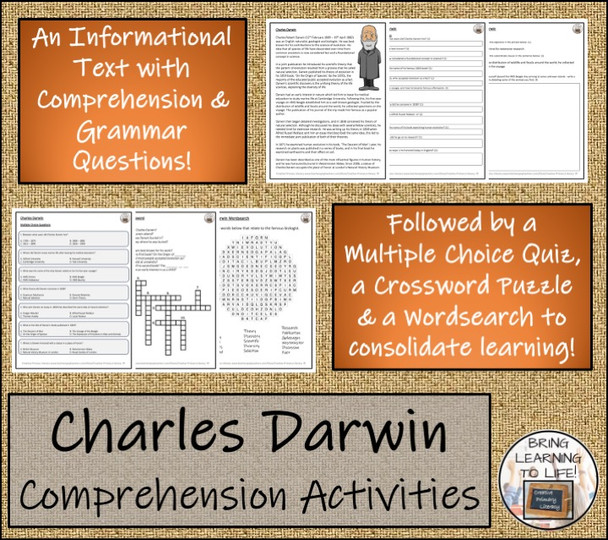 Charles Darwin Close Reading Comprehension Activities | 5th Grade & 6th Grade