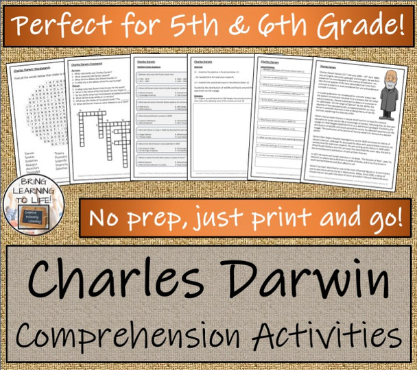 Charles Darwin Close Reading Comprehension Activities | 5th Grade & 6th Grade