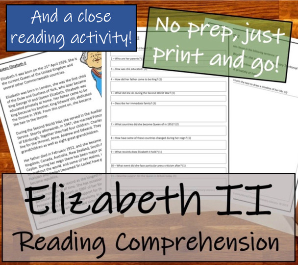 Queen Elizabeth II - 5th & 6th Grade Close Read & Biography Writing Bundle