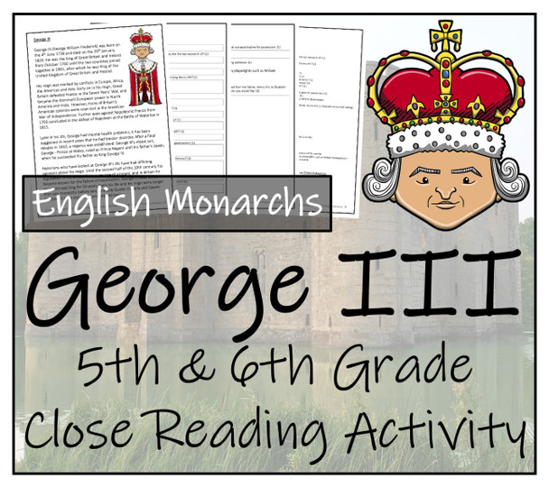 King George III Close Reading Activity | 5th Grade & 6th Grade