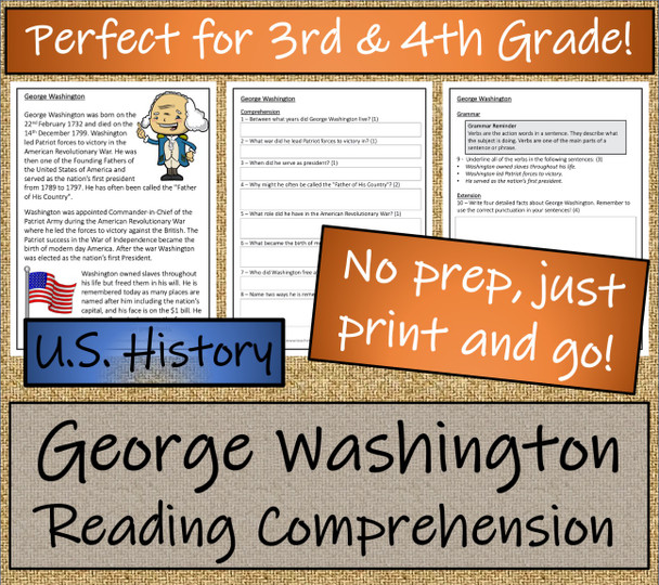 George Washington Close Reading Activity | 3rd Grade & 4th Grade