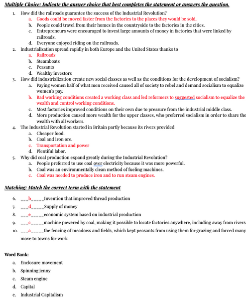 Industrial Revolution Quick Quiz