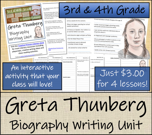 Greta Thunberg - 3rd & 4th Grade Biography Writing Activity