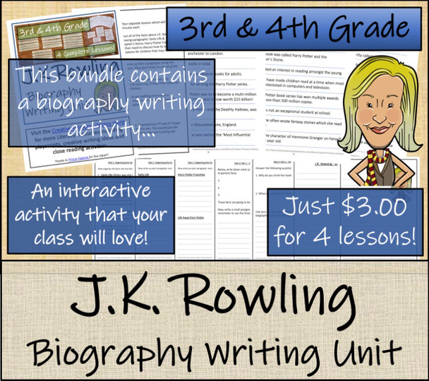 J.K. Rowling - 5th & 6th Grade Close Read & Biography Writing Bundle