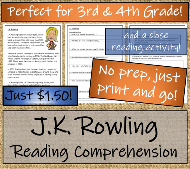 J.K. Rowling - 5th & 6th Grade Close Read & Biography Writing Bundle