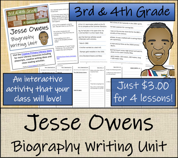 Jesse Owens - 3rd & 4th Grade Biography Writing Activity