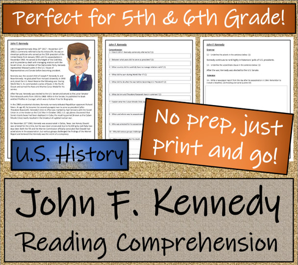 John Kennedy Close Reading Activity | 5th Grade & 6th Grade