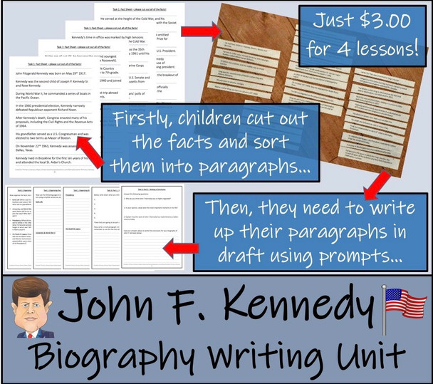 John F. Kennedy - 5th & 6th Grade Biography Writing Activity