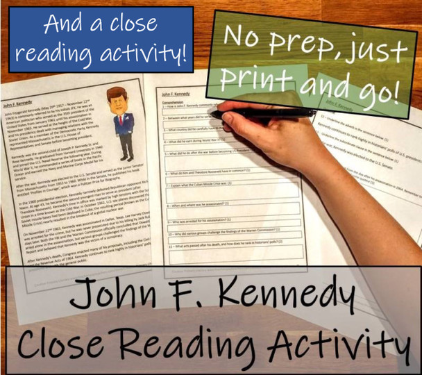 John F. Kennedy - 5th & 6th Grade Close Read & Biography Writing Bundle