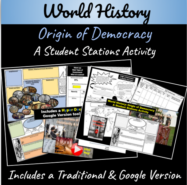 World History | Origin of Democracy: How did democracy spread? | Student  Stations Activity | Distance Learning