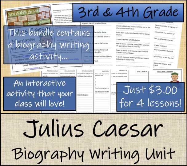 Julius Caesar - 3rd & 4th Grade Close Read & Biography Writing Bundle