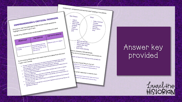 Pancake Tuesday Reading Passage with Critical Thinking Questions