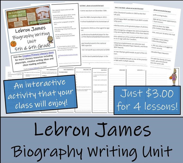 LeBron James 5th Grade & 6th Grade Biography Writing Activity