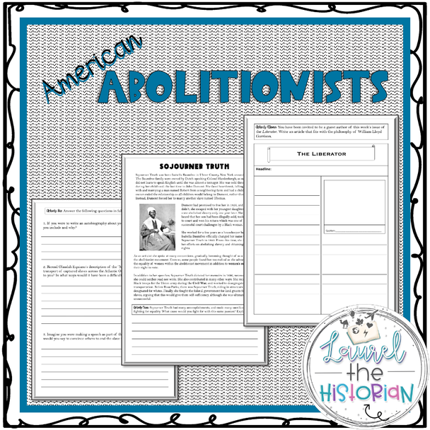 FREE American Abolitionists Evidence-based Reading Passages and Writing Prompts