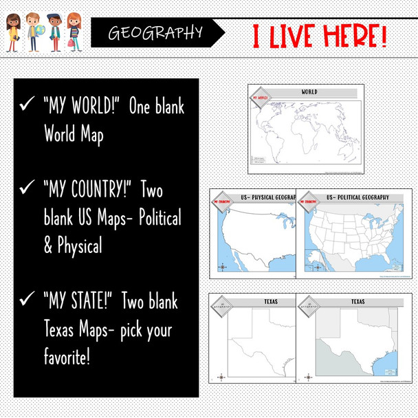 Texas Map Activity- 'My World, My Country, My State'! (Label and Color maps)