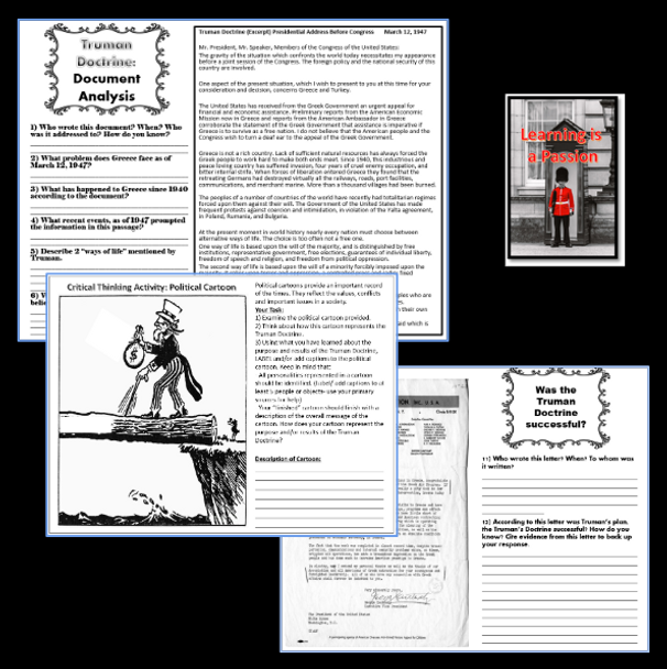 Cold War | Truman Doctrine | Document Analysis & Political Cartoon Activity