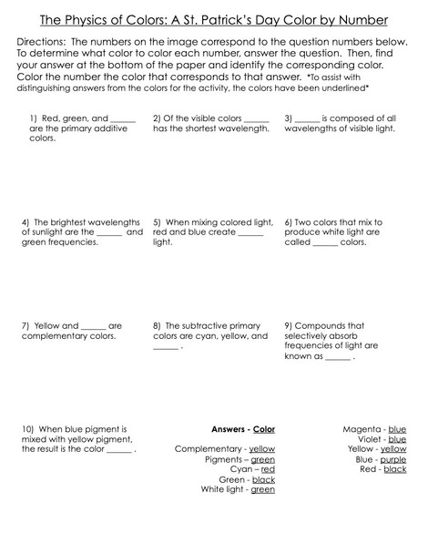 The Physics of Color: St. Patrick’s Day Color by Number