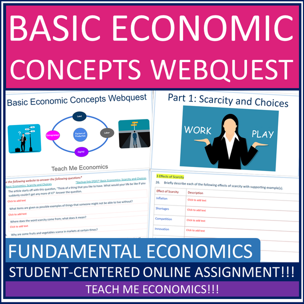 Basic Economic Concepts, Scarcity Choices & Cost Fundamental Economics Webquest