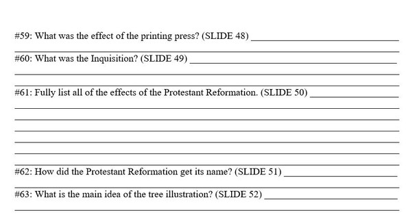 Renaissance and Protestant Reformation Test Review