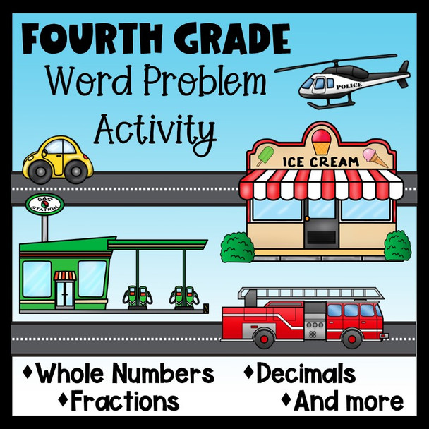 4th Grade Math Word Problems - Add, Subtract, Multiply, and Divide Whole Numbers, Fraction and  Decimal Skills, Area and Perimeter