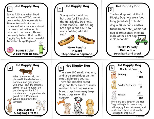 4th Grade Math Game -  Whole Numbers, Decimals, and Fractions - Word Problems