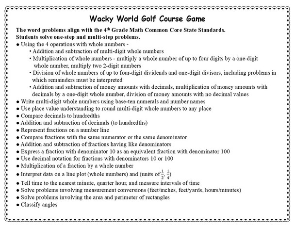 4th Grade Math Game -  Whole Numbers, Decimals, and Fractions - Word Problems