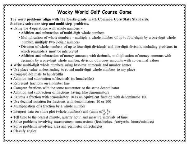 4th Grade Math Game -  Whole Numbers, Decimals, and Fractions - Word Problems