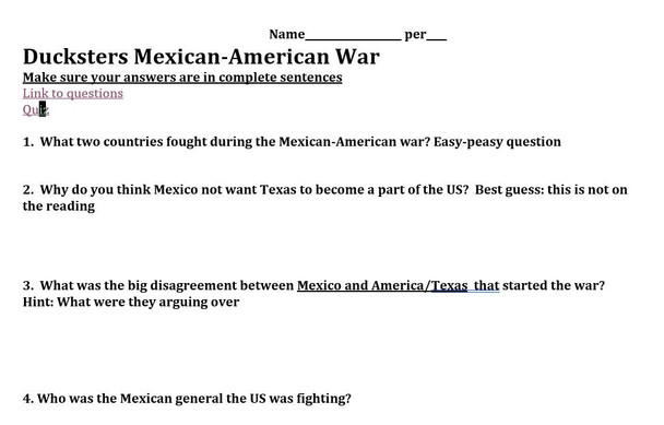 Mexican-American War webquest