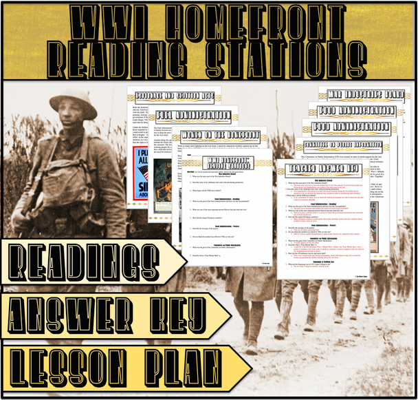 World War I on the American Homefront Reading Stations & Lesson Plan - Distance Learning