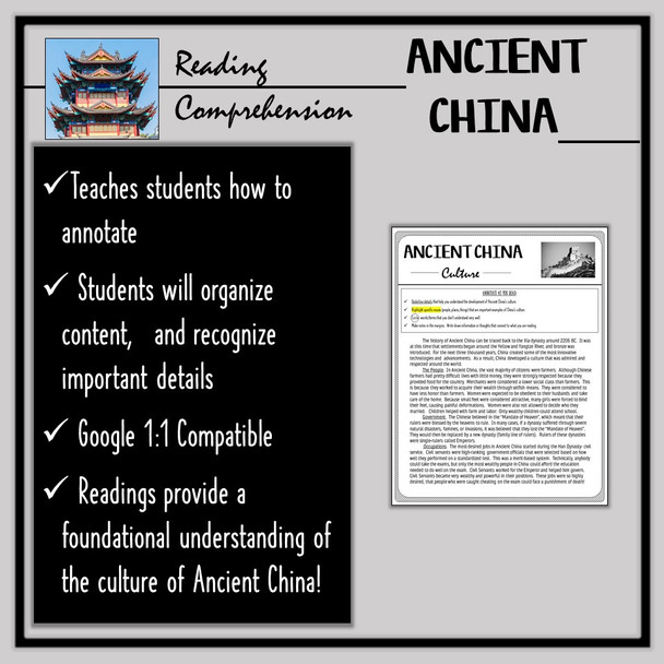 Ancient China Reading Comprehension- The Culture of China!