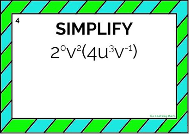 Applying the Properties of Exponents: 30 Task Cards 