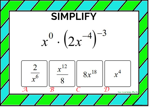 Applying the Properties of Exponents: Google Forms Quiz - 30 Problems