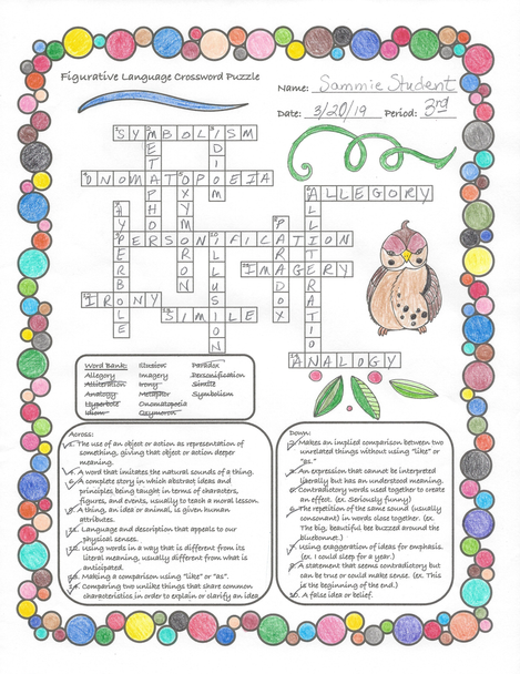 Figurative Language Crosswords (and Doodles!)!