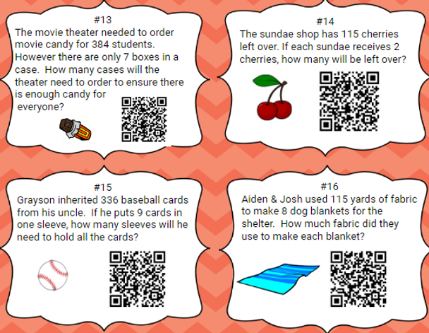 24 Long Division with 1 Digit Divisor Task Cards With QR Codes & Work -5.NBT.6