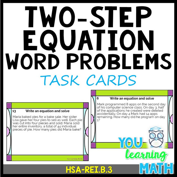 Two-Step Equation Word Problems - 20 Task Cards