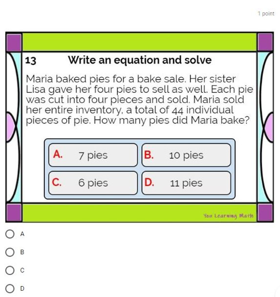 Two-Step Equation Word Problems: Google Forms Quiz - 20 Problems